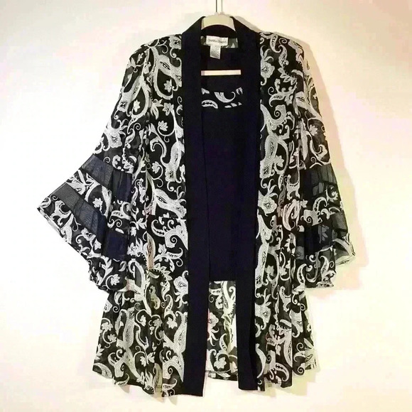 XL DRAPER & DAMON WOMEN Navy & Cream Blouse Shirt Top A52 X Large - Picture 3 of 11